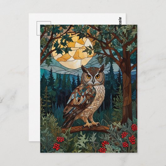 ボホエレガントー染めガラスフクロウ樹林林 ポストカード (正面/裏面)