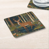 ボホエレガントー素朴なウッドランドシカ スクエアペーパーコースター (アングル)
