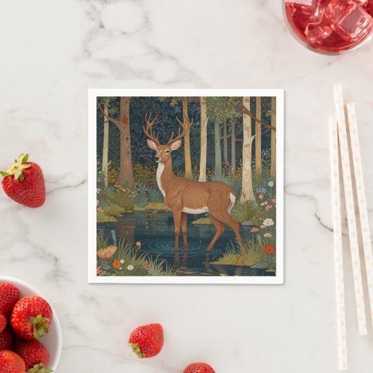 ボホエレガントー素朴な森林樹林鹿アート スタンダードカクテルナプキン (インサイチュ)