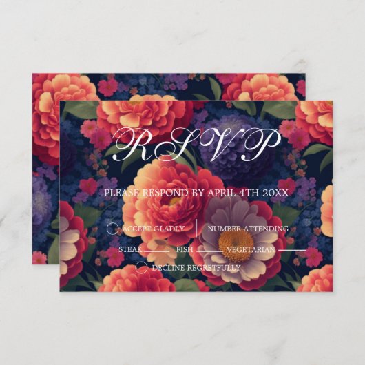 ボホエレガントー赤オレンジ紫フローラ 出欠カード (正面/裏面)