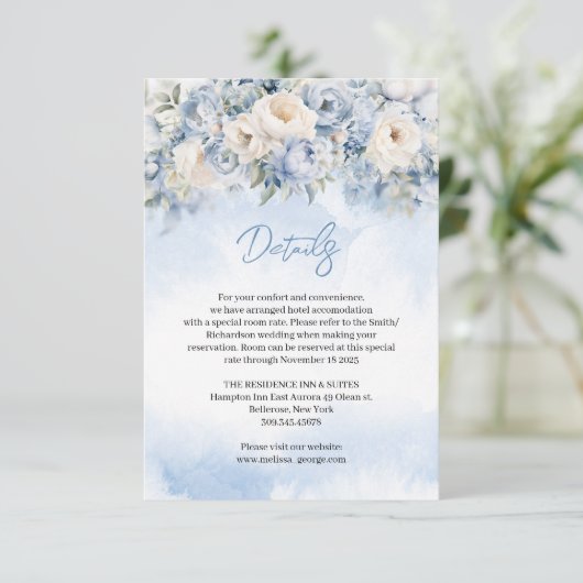 ボホエレガント冬ほこりっぽい青とアイボリーの花 エンクロージャーカード (スタンド正面)