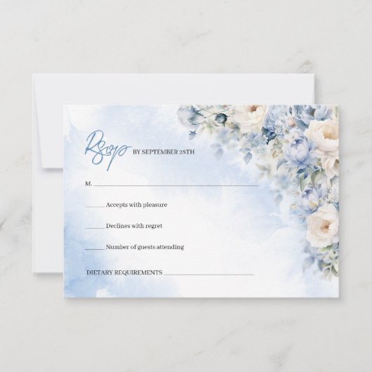 ボホエレガント冬ほこりっぽい青とアイボリーの花 出欠カード (正面)