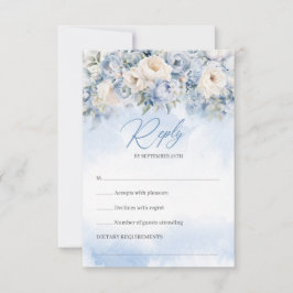 ボホエレガント冬ほこりっぽい青とアイボリーの花 出欠カード