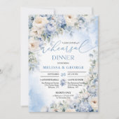 ボホエレガント冬ほこりっぽい青とアイボリーの花 招待状 (正面)