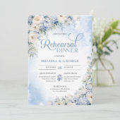 ボホエレガント冬ほこりっぽい青とアイボリーの花 招待状 (スタンド正面)