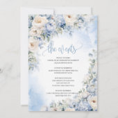 ボホエレガント冬ほこりっぽい青とアイボリーの花 招待状 (裏面)