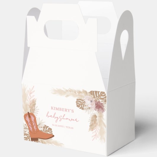 ボホエレガント女性のカーボーイブーツパンパスベビーシャワー フェイバーボックス (見開き)