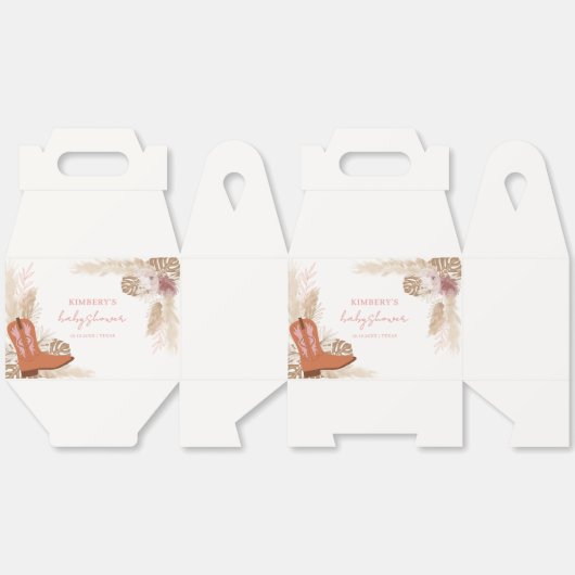 ボホエレガント女性のカーボーイブーツパンパスベビーシャワー フェイバーボックス (見開き)