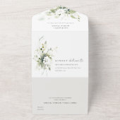 ボホエレガント抽象芸術グリーンホワイトフローラ結婚ズ オールインワン招待状 (外側)