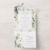 ボホエレガント抽象芸術グリーンホワイトフローラ結婚ズ オールインワン招待状 (内側)
