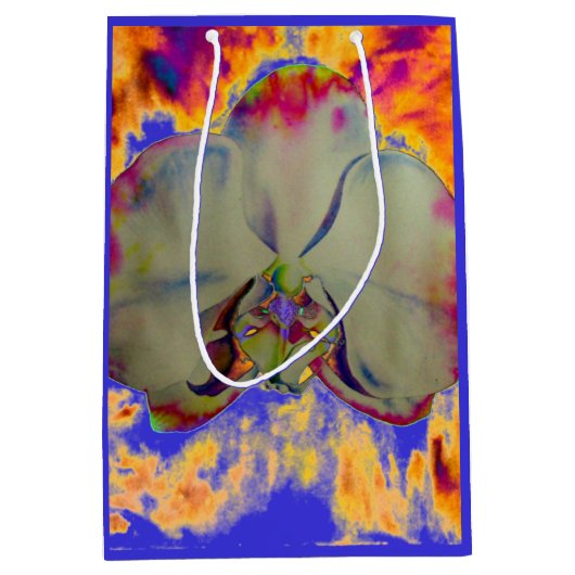 ボホエレガント抽象芸術水彩蘭絵を描香 ミディアムペーパーバッグ (正面)
