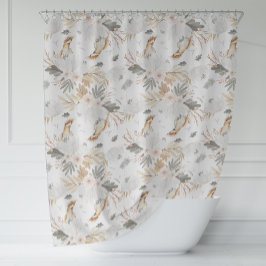 ボホエレガント水彩花と鳥 シャワーカーテン