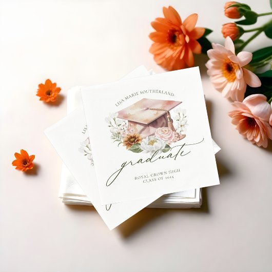 ボホエレガント水彩花模様卒業キャップ スタンダードカクテルナプキン