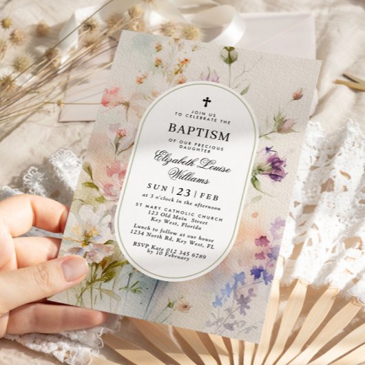 ボホエレガント水彩野草洗礼 招待状