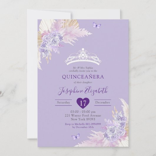 ボホエレガント王室の薄紫フローラミクリンスアニョス 招待状 (正面)