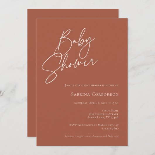 ボホエレガント男女兼用赤ちゃんシャワーの招待 招待状 (正面/裏面)