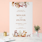 ボホエレガント秋フローラ結婚の歓迎 アクリルサイン (ウェディング)