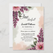 ボホエレガント素朴ウォーター色フローラ1st誕生日 招待状 (正面)