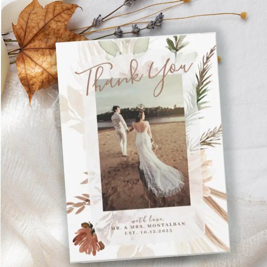 ボホエレガント素朴フローラパンパスサンキューカード セーブザデート