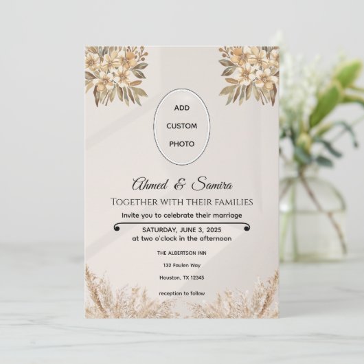 ボホエレガント素朴フローラ結婚式の日付を保存 セーブザデート (スタンド正面)