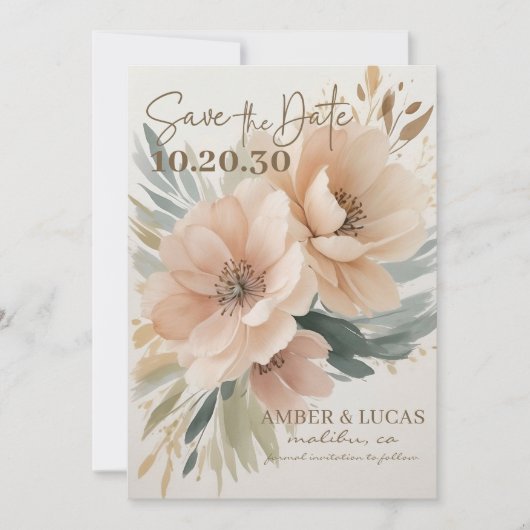 ボホエレガント素朴フローラ結婚式の日付を保存 招待状 (正面)