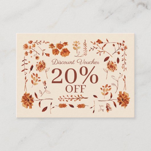 ボホエレガント素朴ブラウン秋フローラ 割引カード (正面)