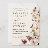 ボホエレガント素朴ワイルドフラワーモダン結婚ズ 招待状 (正面)