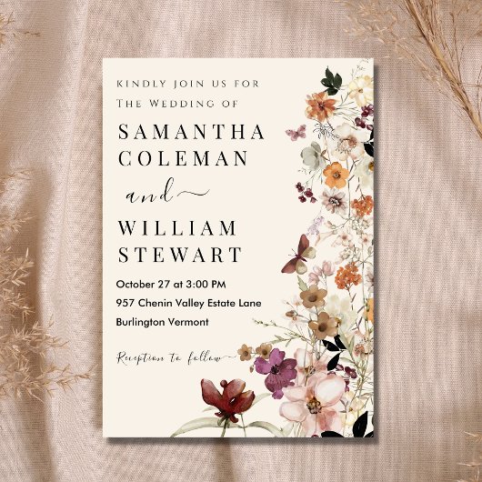 ボホエレガント素朴ワイルドフラワーモダン結婚ズ 招待状