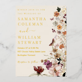 ボホエレガント素朴ワイルドフラワーモダン結婚ズ 箔招待状