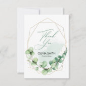 ボホエレガント緑の幾何学的ユーカリ結婚プス サンキューカード (正面)