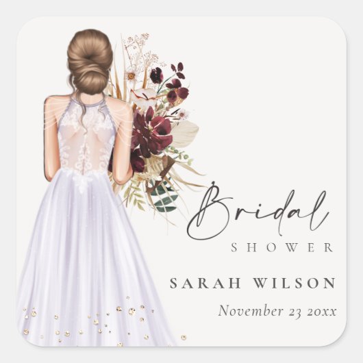 ボホエレガント薄紫ズ結婚ガウンブライダルシャワー スクエアシール (正面)