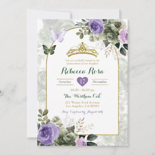 ボホエレガント薄紫パープルサージグリーンキンセアニラ 招待状 (正面)