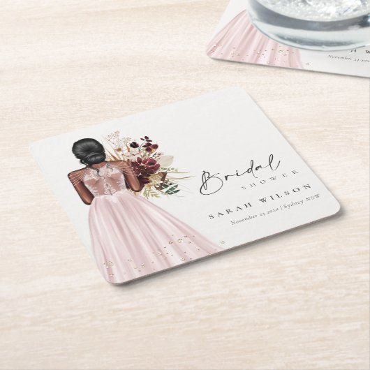 ボホエレガント赤面ズ結婚ガウンブライダルシャワー スクエアペーパーコースター (アングル)
