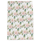 ボホエレガント赤面ピンクローズ緑金ゴールド ミディアムペーパーバッグ (正面)