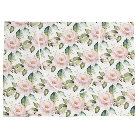 ボホエレガント赤面ピンクローズ緑金ゴールド ラージペーパーバッグ (裏面)