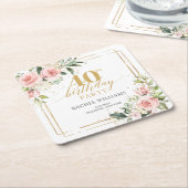 ボホエレガント赤面ピンクローズ40歳の誕生日 スクエアペーパーコースター (アングル)