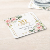 ボホエレガント赤面ピンクローズ70歳の誕生日 スクエアペーパーコースター (アングル)