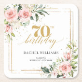 ボホエレガント赤面ピンクローズ70歳の誕生日 スクエアペーパーコースター (正面)