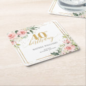 ボホエレガント赤面ピンクローゼグリーン40歳 スクエアペーパーコースター (アングル)