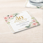 ボホエレガント赤面ピンクローゼグリーン50歳 スクエアペーパーコースター (アングル)