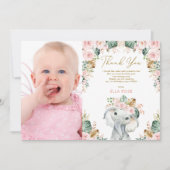 ボホエレファかわいらしントガールピンクフローラ誕生日 サンキューカード (正面)