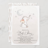 ボホエレファントスターズムーンベージュニュートラルベビーシャワー 招待状 (正面/裏面)