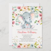 ボホエレファントピンクガールベビーシャワー水彩 招待状 (正面)
