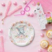 ボホエレファントピンクフローラベビーガールシャワーの好意 ペーパープレート (パーティー)