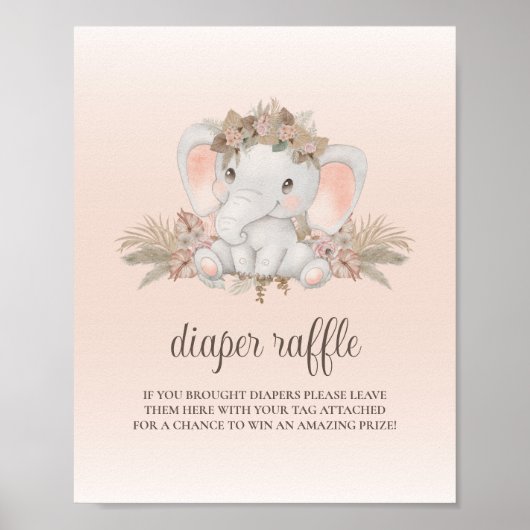 ボホエレファントベイビーシャワーおむつラッフルサイン ポスター (正面)