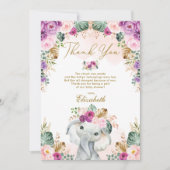 ボホエレファント赤面ピンクパープルフローラベビーシャワー サンキューカード (正面)