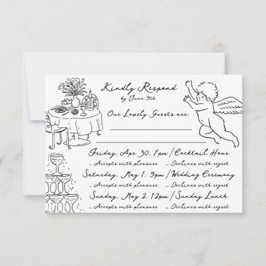 ボホエンジェルドルハンドドローシンプルドイベント 出欠カード (正面)