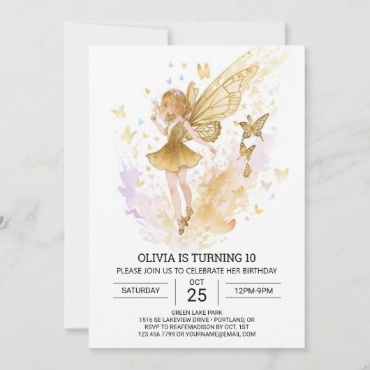 ボホエンチャントフェアリー誕生祝い 招待状 (正面)