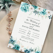 ボホオフホワイトティール(緑がかった色)ワイルドフラワー結婚式招待状 招待状