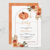 ボホオベビーアーチカボンプキンワイルドフラワーベイビーシャワー 招待状 (正面/裏面)